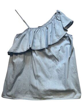 Lane Bryant Women's Chambray One-Shoulder Ruffled Top Size 18/20 Light Blue